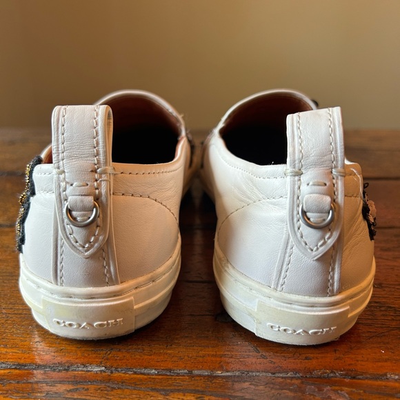 COACH Slip On Sequins and Star Patches Leather Beige Sneakers C115 Size 7.5 - Picture 3 of 10